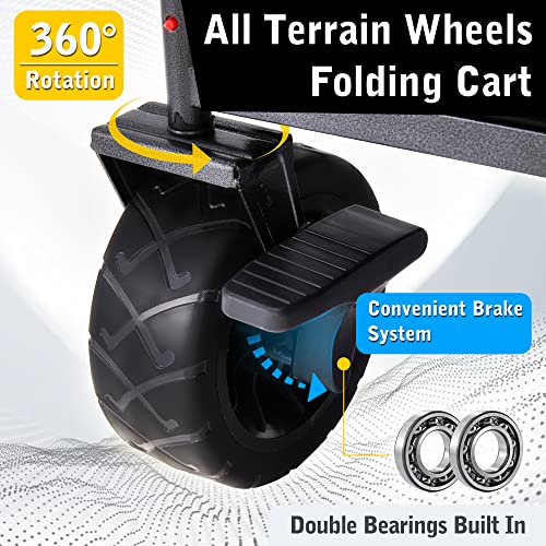 Homgava Foldable Wagon Cart With Big Wheels,Heavy Duty Beach Wagon With Brakes For Sand,Collapsible Folding Wagon Cart For Outdoor Camping Garden Shopping Grocery,Push Pull Utility Wagon,Black #TOP2