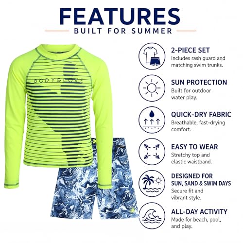 Image of Body Glove Boys Swim Set - 2 Piece Boys Swim Trunks with Rash Guard UV Protection Swimsuit Kids Bathing Suits (Sizes 4-12)