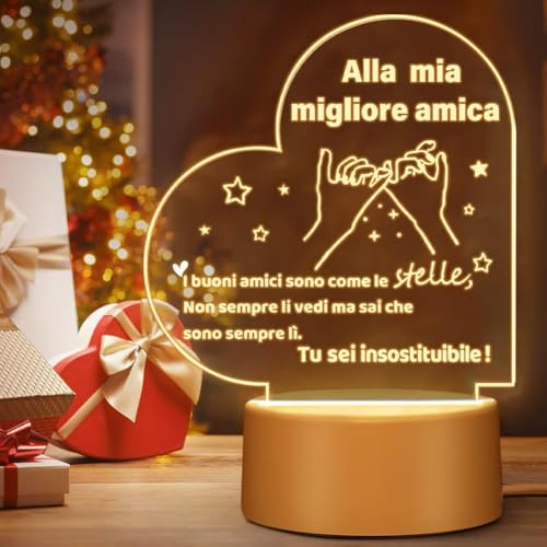 Adiwo Regalo di Luce Notturna Intagliata per Amica - 3 Colori, Lampada di Ringraziamento Natale per Compleanno, Amicizia - Ideale per Sorella, Donna