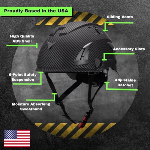 Land Helmets Aerolite Safety Helmet - ANSI Z89.1 Type 1 Class C - Lightweight, Affordable Vented Hard Hat for Arborist & Rescue - Carbon Fiber