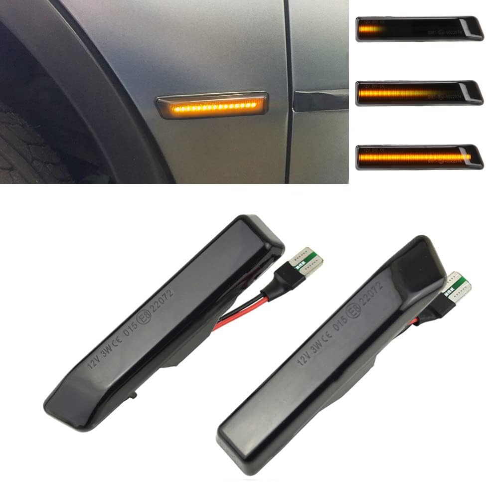 2Pcs Sequential Dynamic LED Fender Side Marker Turn Signal Lights Smoked Lens Blinker Assembly Compatible with BMW E53 X5 1999-2006, E36 1996-1999