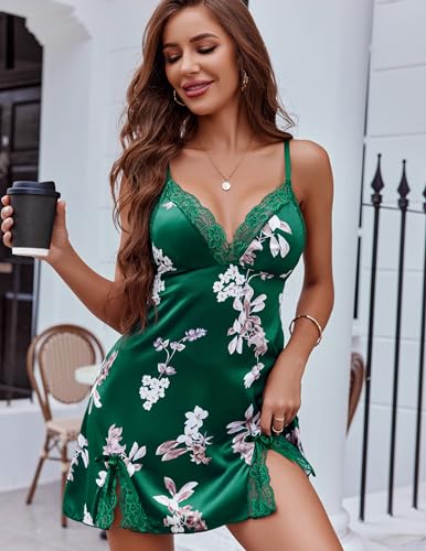 Image of ADOME Lingerie for Women Lace Chemise Nightgown Satin Babydoll Dress Silk Slip Nightwear S-XXL