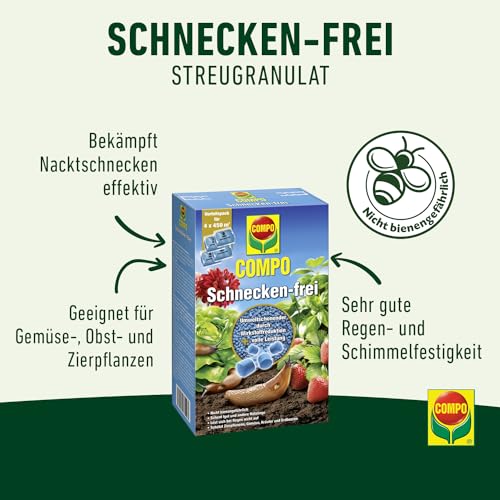 COMPO Schnecken-frei - Schneckenkorn - regenfest - Streugranulat gegen Schnecken im Vorteilspack - reicht für bis zu 1800 m² - 4x225 g, Schneckenfrei