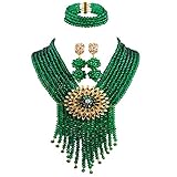 aczuv 8 Rows Costume African Beads Nigerian Necklace Bridal Wedding Jewelry Sets for Women … (Army Green)