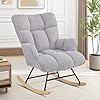 Aunekiv Silla Mecedora de Lactancia y Relax Tapizada de Peluche con Patines de Madera, Silla Balancín Cómoda con Reposabrazos para Salón, Dormitorio y Habitación de Bebé, Gris #1
