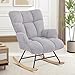 Aunekiv Schaukelstuhl, Stillsessel Schaukelsessel, Teddystoff Gepolsterter Schwingsessel Lesesessel Relaxstuhl Sessel mit Holzkufen, Armlehne, für Wohnzimmer, Schlafzimmer, Babyzimmer, Grau