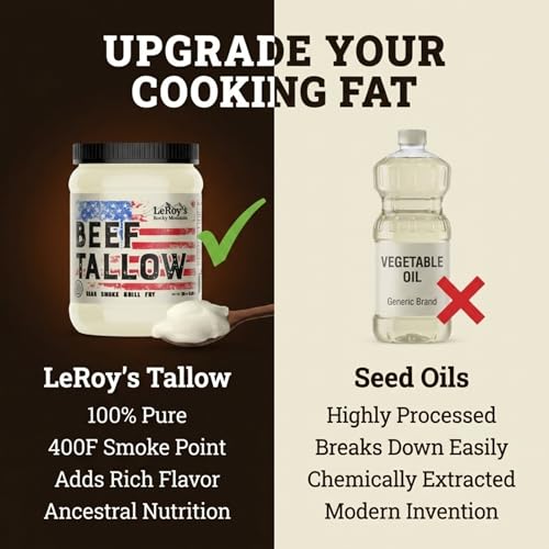 Image of LeRoy's Rocky Mountain Beef Tallow - 30 oz Jar - 100% Pure Rendered Beef Fat for Cooking, Frying & Grilling - High Smoke Point - Keto, Paleo & Carnivore Diet Friendly - No Additives, USA Made
