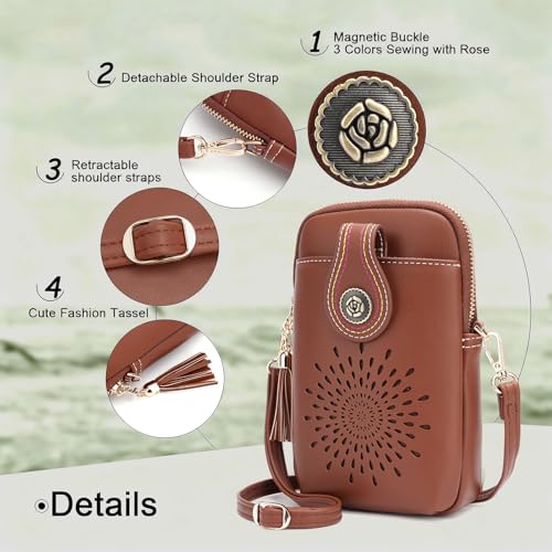 Image of APHISON Small Crossbody Bags for Women, Lightweight Vegan Leather Cell Phone Purse, Cute Purses with Tassels