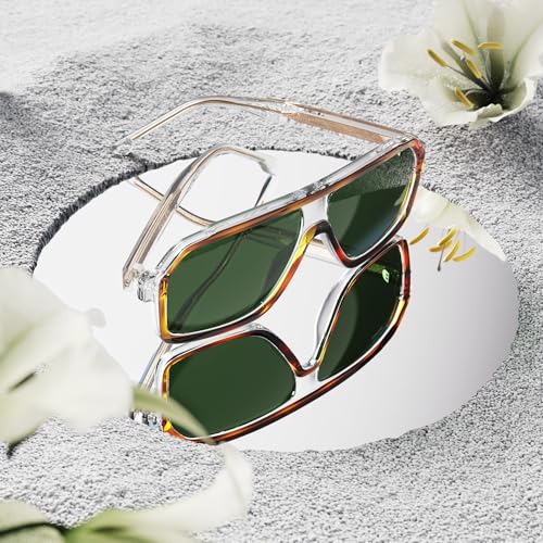 Image of DEAFRAIN Polarized Sunglasses for Men Women, Acetate Pilot Classic Retro 90s UV Protection Fashion Driving Beach Shades