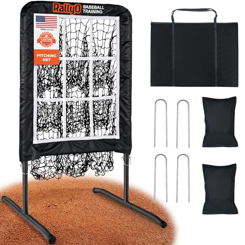 Pitching Net, 9 Hole Baseball & Softball Pitching Net with Strike Zone, Adjustable Pitching Target...