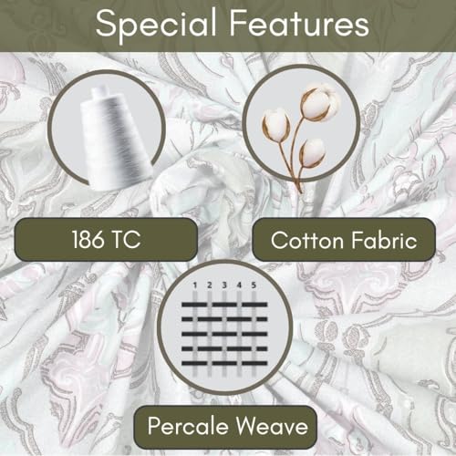 Image of Mafatlal 186 Tc Corsica King Size Bedsheet Cotton | 274 X 274 Cm | Luxurious Breathable Fabric Flat Sheet for Sleeping Comfort | Bedding with 2 Pillow Covers | Brook Green