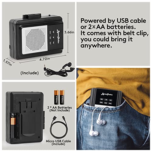 Byronstatics Portable Cassette Players, Walkman Cassette Player Convert To Mp3 Wav By Usb Flash, Built-In Mic And Speaker Belt Clip Earbud Included 2 Aa Battery #TOP6