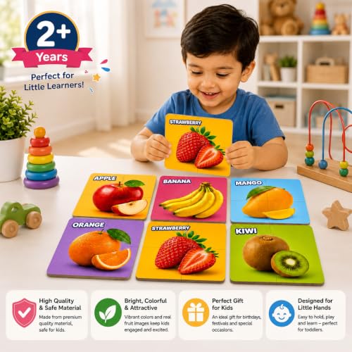 Image of Fruits Jigsaw Puzzle Set for Kids 2+ Years, 6 Puzzles