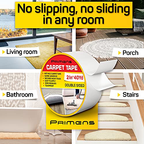 Double Sided Carpet Tape - Rug Grippers Tape For Area Rugs And Hardwood Floors - Carpet Binding Tape Removable, Residue Free, Strong Adhesive And Heavy Duty Stickers Tape, Hardwood Safe 2Inch/40Yards #TOP5