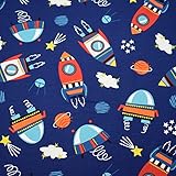 Farben: Blau Orange Rot Grün Hellblau Türkis Gelb / Muster: Raketen Raumschiff Planeten Sterne Wolken