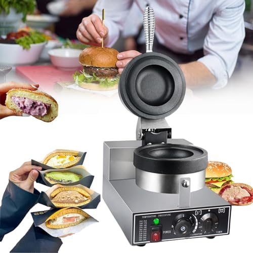 Commercial Electric Burger Waffle Maker - Non-Stick Panini Press & Hamburger Machine, 1200W Stainless Steel Ice Cream Burger Baker, Versatile for Waffles & Paninis, Home Use