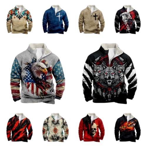 Western Sweatshirts for Men Cool Lightweight Novlety Long Sleeve Half Zip Pullover Crewneck Cowboy Hoodies4