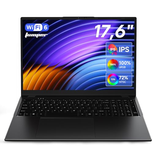 Image of jumper 17.6 inch Laptop, i3-10100Y CPU, 16GB RAM 256 SSD, 100% sRGB FHD Display | Backlit Keyboard, Full-featured Type-C, 2 RAM channels, WiFi-6,7000mAh, Fast-Charging, HDMI, Windows 11 Laptops, Moon Black