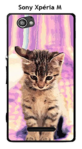 Coque Sony Xperia M design Chat tigre fond rose