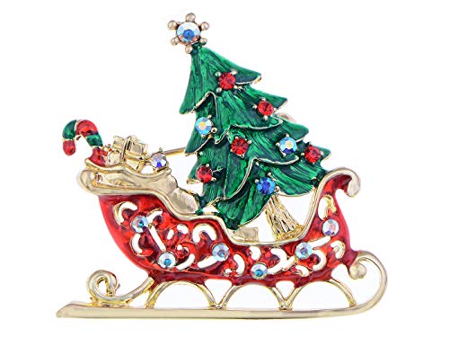 Alilang Holiday Christmas Red Santa Sleigh Ride Sled Green Christmas Tree Multicolor Rhinestones Brooch Breast Pin (Multicolor 2) by Alilang - Used condition - US$14.91