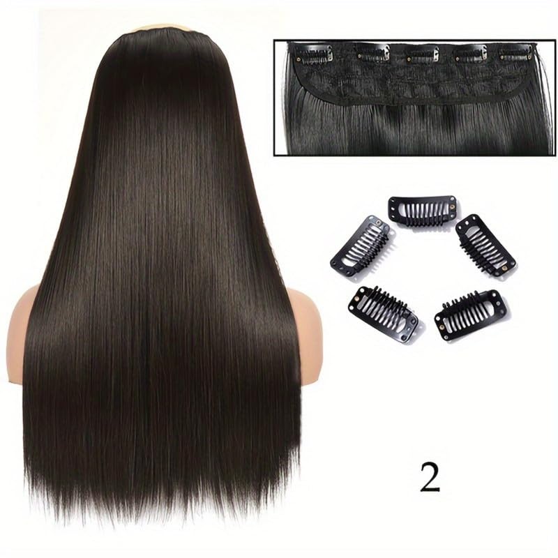 Image of 24 inch Heat Resistant Clip In Synthetic Straight Hair Extensions - Synthetic Hair Extension /Ponytail Long Braided Ponytail With Elastic Hair Ties Synthetic Hair Extensions (Style 12)