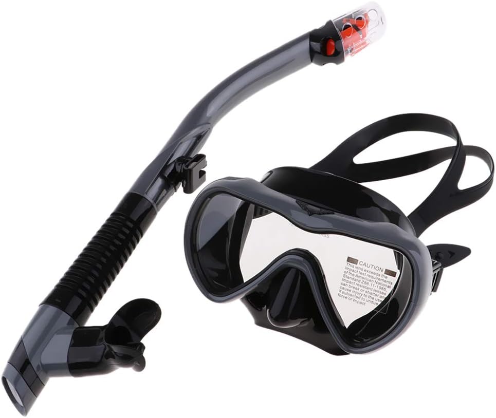 Adult Diving Mask Snorkel Set - Fog Tempered Glass Goggles for Scuba, Snorkeling, Swimming, Spearfishing - Safe, Comfortable, Full Dry Snorkel Kit - Gray