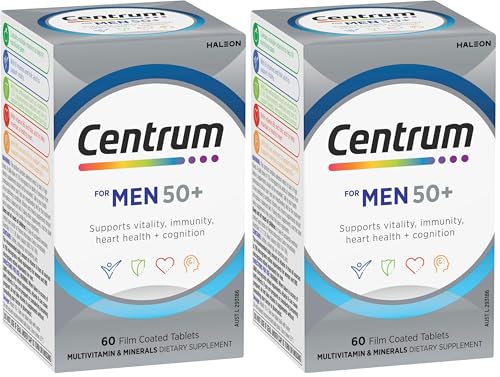 Centrum For Men 50+, Multivitamin with Vitamins & Minerals to Support Vitality, Immunity, Heart Health & Mental Performance, 60 Tablets (Pack of 2)