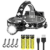 Stirnlampe LED Wiederaufladbar,LED-Kopflampe Superhelle 13000 Lumen 5 Lichtmodi 90° Einstellbarer , Intelligenter Sensor Kopflampe fürs Laufen, Angeln, Campen, Klettern, Radfahren, Hunde Laufen