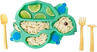 Constructive Eating Plate Made in USA | Constructive Baby | Kids Dinnerware Set, Green Turtle Plate | Divided Suction Plates for Toddlers – Made with Materials Tested for Safety
