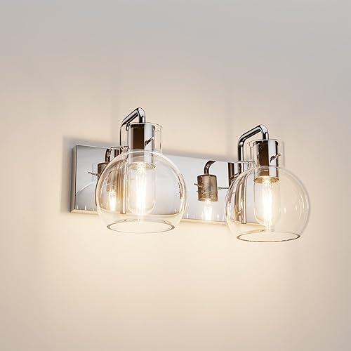 Miniatura 9 de Tipace Moderna lámpara cromada para tocador de baño, 4 luces, globo de cristal, 4 luces, de acero inoxidable, iluminación de baño de granja (no