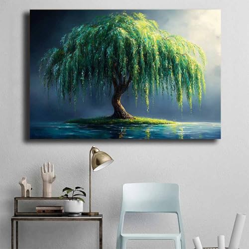Toile Image Tableau Murale Vert : Impression Abstrait Arbre Moderne 70x100cm - 4