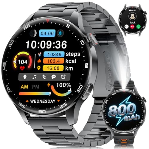 Smart Watch for Men(Answer/Make Calls), 1,7'' HD Large Screen Men's Smartwatch with 800mAh Batterry/Flashlight/Heart Rate/Sleep Monitor/100+ Sport Modes, IP68 Waterproof Fitness Watch Silver