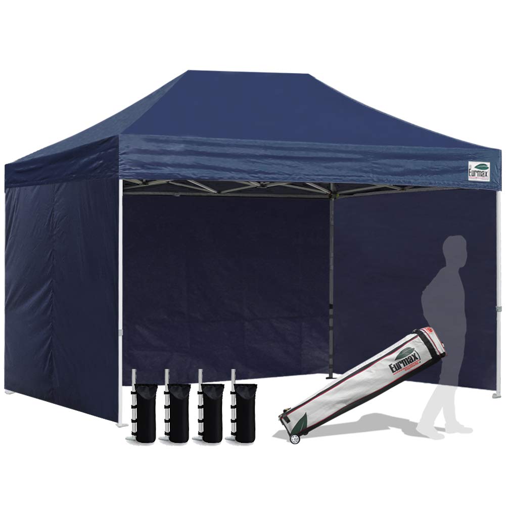 Eurmax USA 8'x12' Pop-up Canopy Tent Commercial Instant Canopies with 4 Removable Zipper End Side Walls and Roller Bag, Bonus 4 SandBags(Navy Blue)