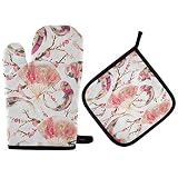 2 Pièces Gants De Four Et Maniques Aquarelle De Fleur De Cerisier De Poisson De Carpe Japonaise Koi Gants De Four Imperméable Mitaines De Four pour Cuisson, La Cuisine, Le Grillage