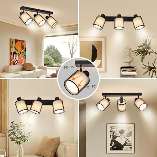 Doughelec Reflektor sufitowy, 3 regulowane reflektory, czarne oświetlenie sufitowe do wnętrz, retro, E14, lampa ścienna do salonu, sypialni, kuchni, jadalni, bez żarówek