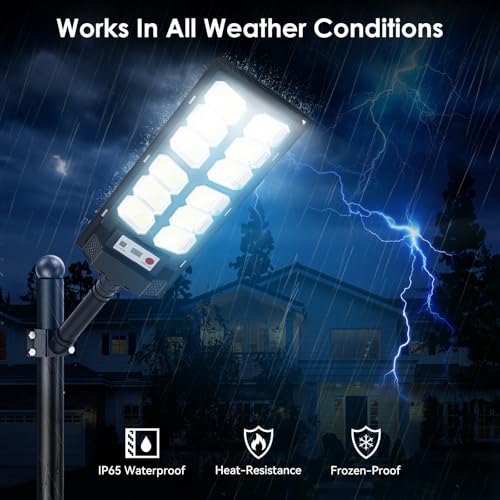 Image of Solar Lights Outdoor Waterproof, 6500K 13000LM LED Dusk to Dawn Solar Street Light, Solar-Powered Flood Lights with Motion Sensor and Remote Control, Solares Parking Lot Light for Yard Walkway, 6-Pack