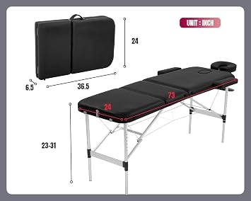 BestMassage Aluminium Massage Bed Portable Massage Table 24 inch Wide Lash Bed Height Adjustable 3 Folding with Non-Woven Bag for Spa Footmassage Facial CareSpa Tattoo