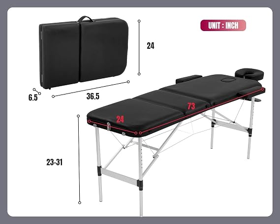 BestMassage Aluminium Massage Bed Portable Massage Table 24 inch Wide Lash Bed Height Adjustable 3 Folding with Non-Woven Bag for Spa Footmassage Facial CareSpa Tattoo