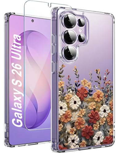 TXXO for Samsung Galaxy S26 Ultra Case Clear Cute Flowers Floral Galaxy s26 ultra Cases Girly with Screen Protector[Camera Cover]Slim Shockproof Cover for samsung S 26 Ultra Phone Case Women Flower -1