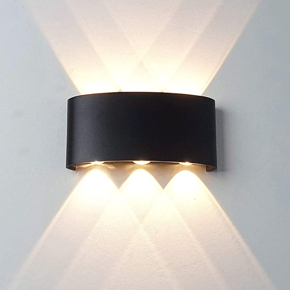 SXWNBIFH wall lamp 6W LED Outdoor Wall Lamp, Die-cast Aluminum Upper And Lower Lighting Wall Sconces, IP44 Waterproof Garden Garden Wall Lights for Corridors, Pillars (black) (Color : White light)