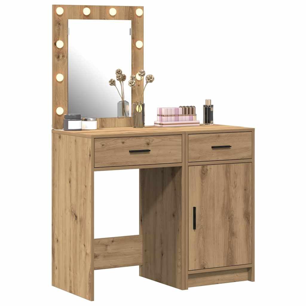 Tocador de madera marrón con puerta e iluminación LED, 50 x 41 x 135 cm, 2 unidades, con cajón, espacio de almacenamiento para dormitorio, habitación de niñas, vestidor y estilo