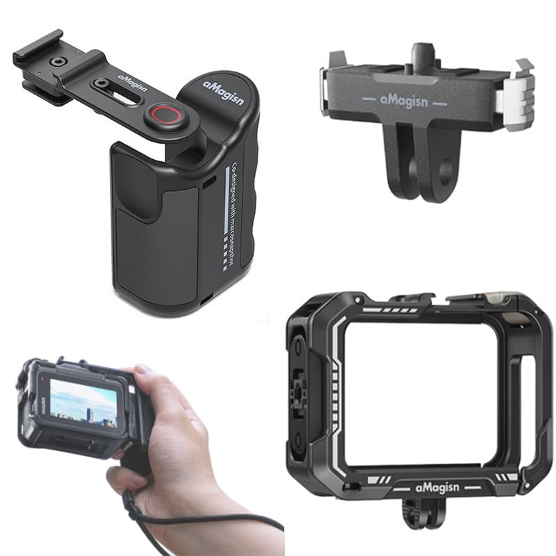 Coyktonty Camera Grip Holder Set (Camera Grip/Cage/Adapter) for Insta360 Ace Pro2/Ace Pro/GoPro Hero 13 12 11 10 9/DJI Action 5 Pro/4 3 with Shutter