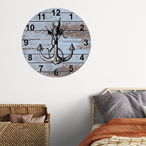 Coastal Worn Anchor Clock Coastal Nautical Numeral Clocks NonTicking Quartz Battery Operated 12