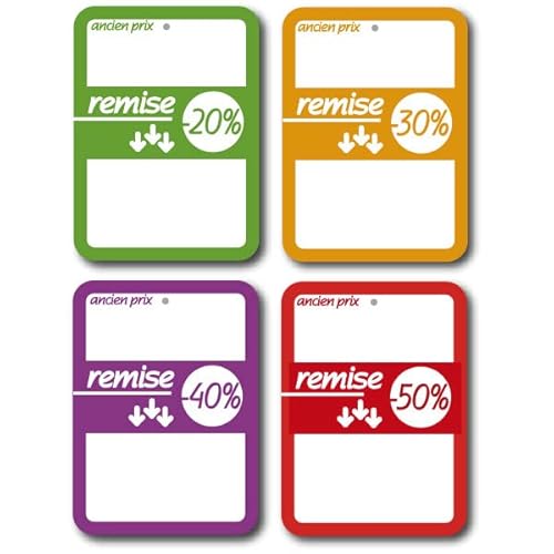 Affichesstore 30460 - 200 Etiquettes Rectangulaires L50mm H70mm - Cartonnées - Inscriptibles - Avec Trou - Remise 20% 30% 40% 50% Cover