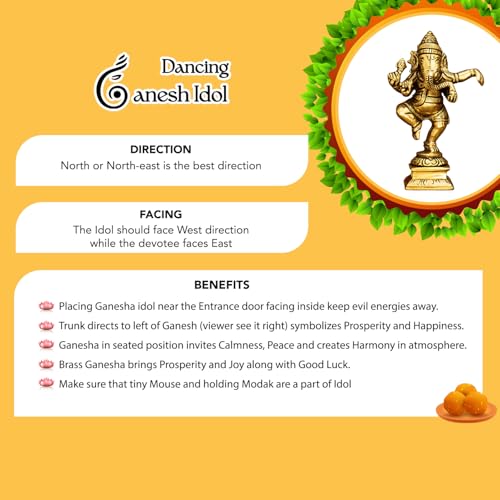 Image of Ekhasa 100% Pure Brass Ganesha Idol (Size: 10.5 cm) | Pital Ganesh Murti for Pooja Room, Home Decor, Office Desk and Car Dashboard | Vinayagar Statue for Diwali Puja