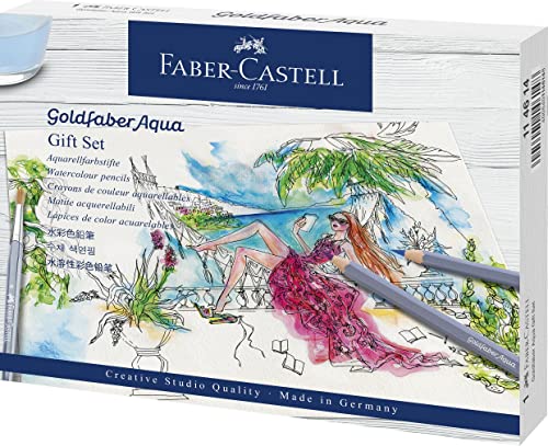 Rotuladores Acuarelables Faber-Castell FC114614AZ Goldfaber Aqua - Juego de 12 lápices de Colores para Acuarela (Incluye rotulador, lápiz, Bloc de...