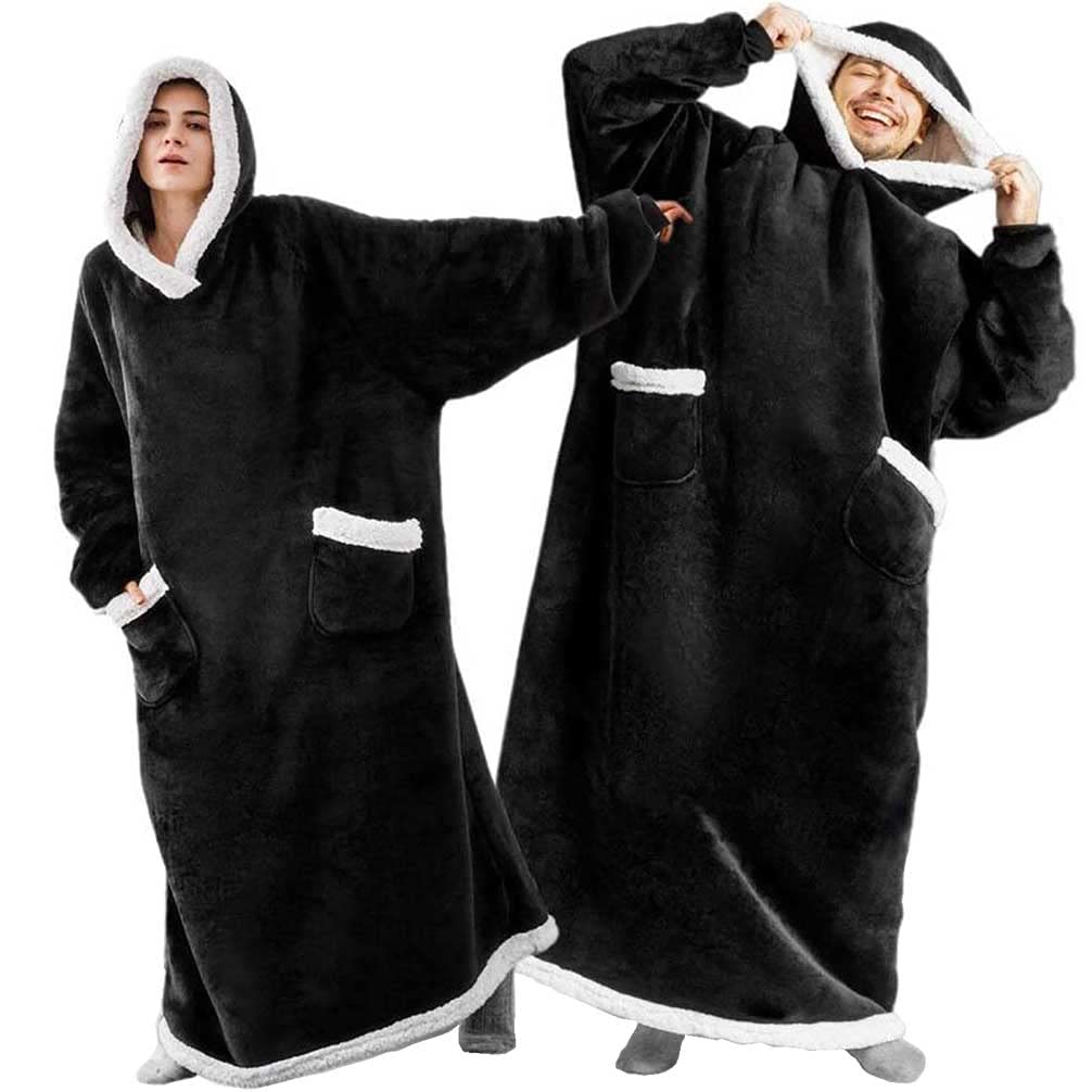 Extra Long Hoodie Blanket Sweatshirt 3XL for Women Men 1pcs, Super Warm and Cozy Big Blanket Hoodie, Wearable Flannel Blanket with Sleeves and Pocket