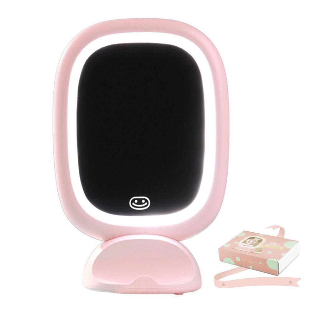 LED Makeup Mirror, Illuminated Mobile Phone Holder, Adjustable Angle, Rechargeable, Wall-Mounted Vertical Dormitory Mirror,Pink
