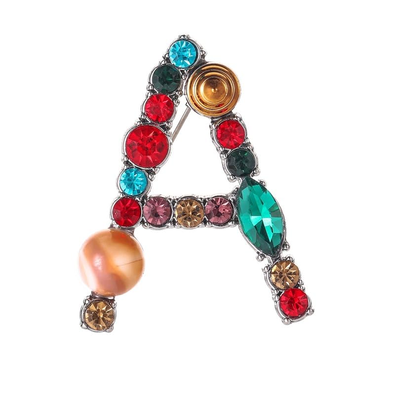 Image of Rhinestone Initial Brooch - 26 Letter A-Z Lapel Pin with Colorful Crystals - Capital Letter Pin for Women & Girls - Suitable for Dress, Suit, Bags & Decors