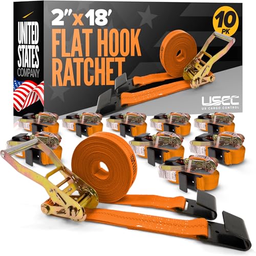 Ratchet Straps 2"x18 Ft 10-Pack – Orange Flat Hook